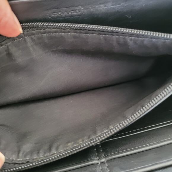 Coach Black Gray Legacy Wallet Zip Around Canvas Leather Classic Signature Retro - Picture 7 of 10